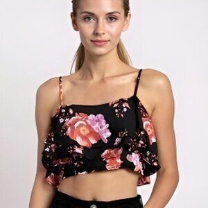 Tularosa Stella Cullen Crop Top S Black Pink Floral NWT